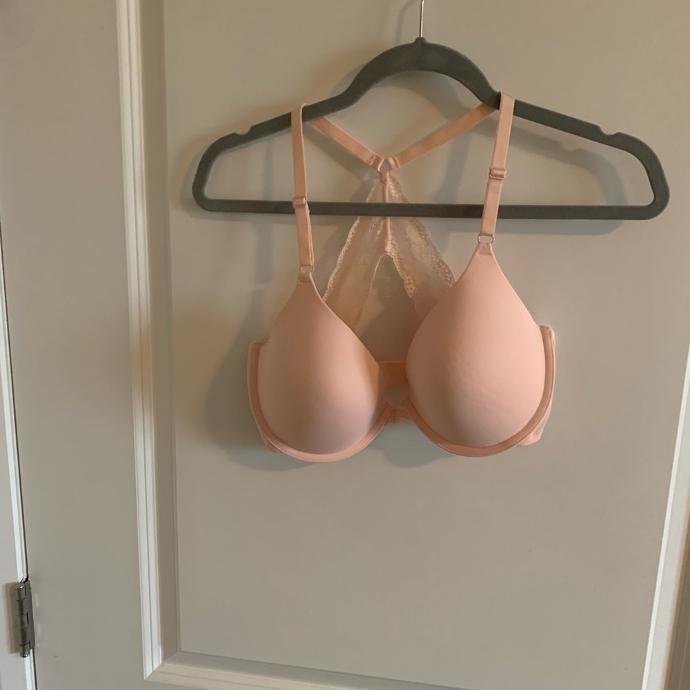 SO Intimates Nude Front Closure Lace Razor Back Elastic Adjustable Back Bra 36D